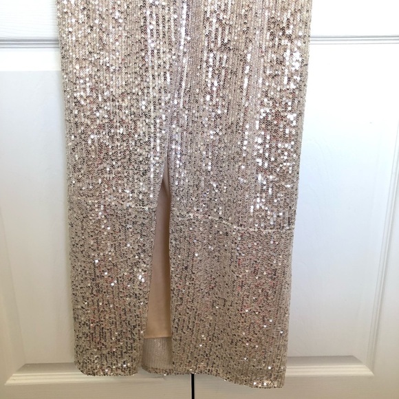 Ieena Mac Duggal Champagne and Silver Sequin One Shoulder Gown Size 8 - Picture 12 of 14